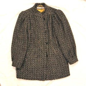 Vintage City Limits Black & Rainbow Tweed Puff Sleeve Coat SZ L